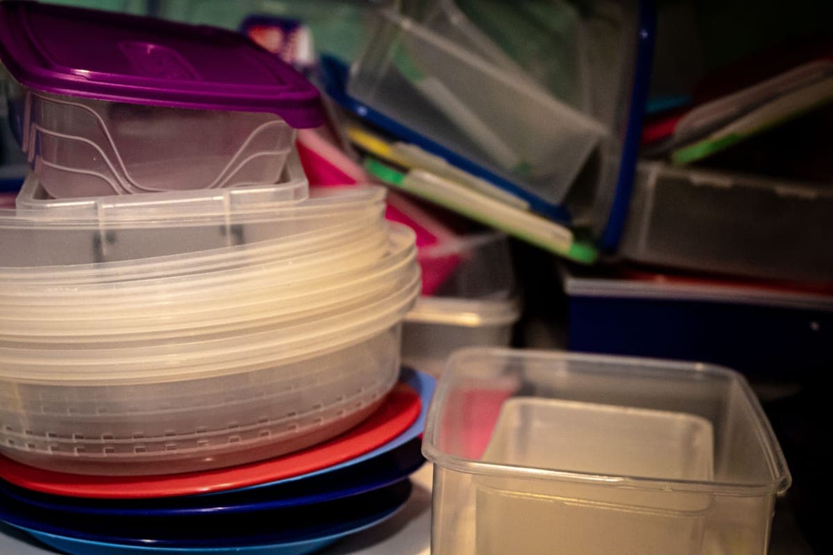 Illustrative stock photo: plastic storage containers stacked together
